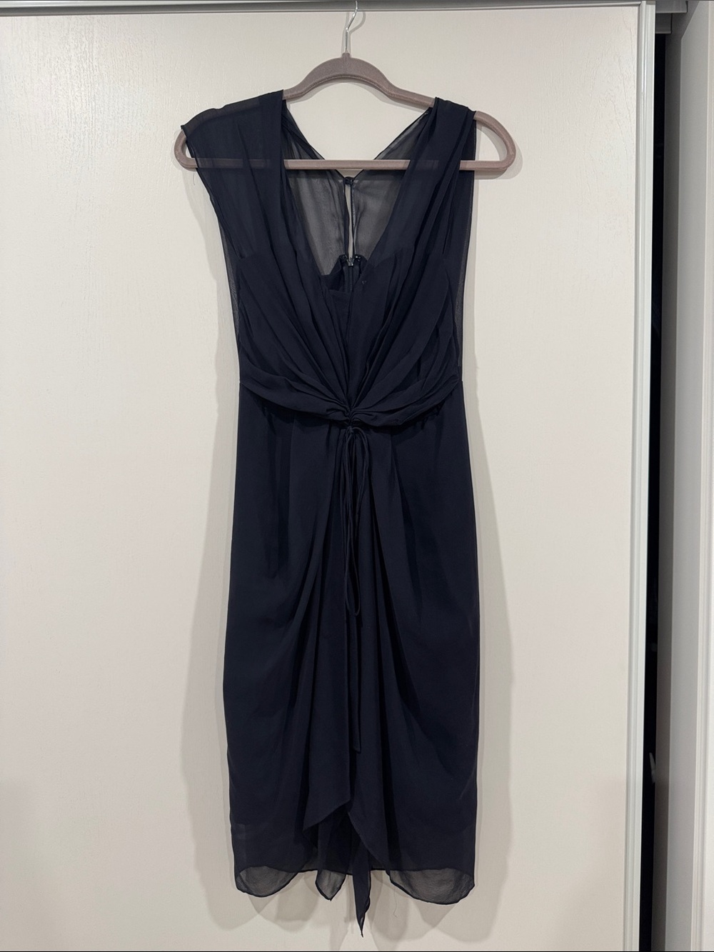 Diane Von Furstenberg Black Sleeveless Midi Dress with Front Gather